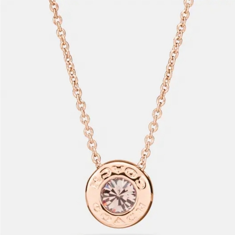 COACH Rose Gold Plated Open Circle Necklace / Rivoli Gemstone Minimalist